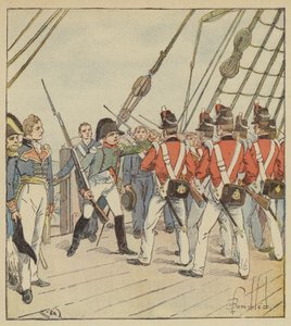 A császár vezényli a Bellerophon katonáinak gyakorlatát alkotó: after Louis Charles Bombled