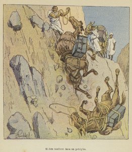 Öszvérek zuhannak át egy szakadékon alkotó: after Louis Charles Bombled