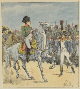 Napóleont a felvonuláson kihívja egy hadnagy alkotó: after Louis Charles Bombled