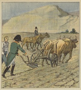 Napóleon ekével nyom egy barázdát alkotó: after Louis Charles Bombled