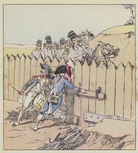 A Saint-Georges helyőrség őrmestere felismeri az osztrák huszárokat az új kabátjukról alkotó: after Louis Charles Bombled