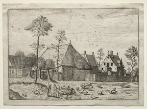Kilátás a falvakra Brabantban és Campine-ben: Pásztorok nyájjal alkotó: after Master of the Small Landscapes