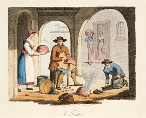 Utazó Tinker, az olasz tájakról, Olaszország különböző államainak szokásait, szokásait és szórakozásait képviseli, pub. 1806 (kézzel színezett metszet)