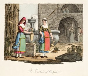 A Capua szökőkútja, az olasz tájból, amely Olaszország különböző államainak modorait, szokásait és szórakozásait képviseli, kocsma. 1806 (kézzel színezett metszet)