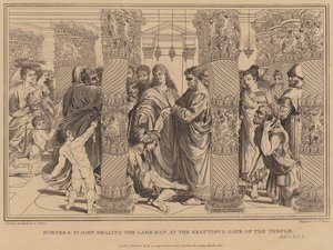 Szent Péter és Szent János gyógyítja a sántát, a templom gyönyörű kapujában, ApCsel alkotó: after Raphael