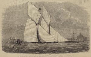 Royal London Yacht Club vitorlásmérkőzés, a Romp és a Julia elhaladva a Flag-Boy mellett North Woolwichban