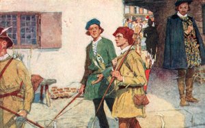Shakespeare látja, hogy a londoni Moorfields-i íjászat íjászai íjjal és nyilakkal készülnek.