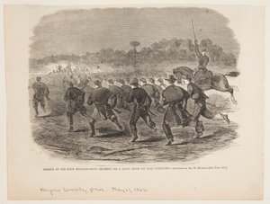 Az első massachusettsi ezred rohama egy lázadó puskagödörben Yorktown közelében