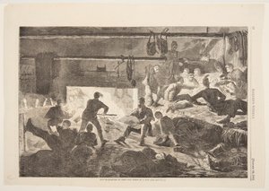 Téli negyed a táborban – A kunyhó belseje alkotó: Winslow Homer