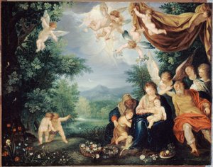 Francia: Le Repos de la Sainte Famille pendant la fuite en Égypte (A Szent Család nyugalomban az egyiptomi menekülés alatt) alkotó: anonymous 