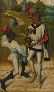 Balthasar király, a három bölcs egyike és egy szolga, töredék a Bölcsek imádása című könyvből.