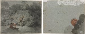 Fagot Gatherer (recto) Tanulmány egy fejről alulról nézve (verso) alkotó: attributed to Francisque Millet