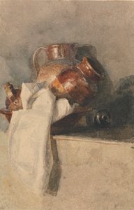 Csendélet kancsókkal a polcon