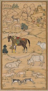 Akbar lóra ül; oldal a Chester Beatty Akbar Nama-tól (Akbar története) alkotó: attributed to Sur Das Gujarati