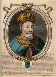 Kopasz Károly (823-877), francia király – II. Károly (823-877) Kopasz – portréja a „Les Augustes Representations de tous les Kings de France from Pharamond to LouisXIV” című metszetből, Párizs