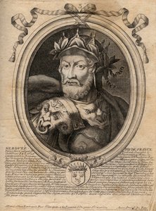 Merovee vagy Merovech Roi franc portréja (458. sz.) A meroving faj 1. királya - Merovech (Meroveus) portréja (ur. 456) A szaliai frankok királyának portréja - metszet a 