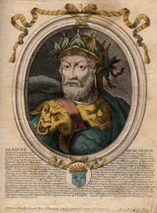 Merovee vagy Merovech, frankkirály (v448-v458), a meroving faj első királyának portréja - Merovech (Meroveus) portréja (d456) a szaliai frankok királyának portréja - metszet a 