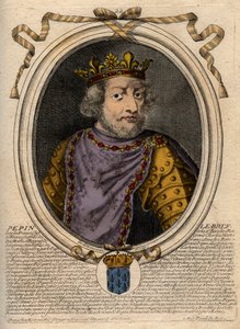 Pepin III dit Pepin le Brief (714-768) francia király portréja – III. Pepin (714-768) (Pepin, a rövid) frankok királya – metszet a Les Augustes Representations de tous les Kings de France könyvéből Pharamondtól XIV. Lajosig 