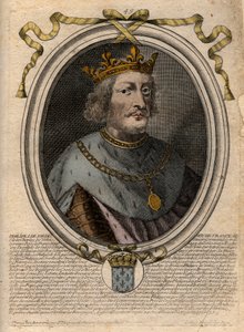 VI. Valois-i Fülöp (1293-1350), francia király portréja – VI. Valois-i Fülöp (1293-1350) francia király – metszet a „Les Augustes Representations de tous les Kings de France from Pharamond to Louis XIV”, Párizs