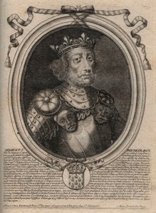 Jámbor Róbert (kb. 972-1031), francia király portréja – II. Róbert király, jámbornak nevezett – metszet a „Les Augustes Representations de tous les Kings de France from Pharamond to Louis XIV” című könyvéből, Párizs