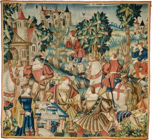 A visszatérés a vadászatból alkotó: design and cartoon Flemish 16th Century, probably Tournai; woven in Tournai in an undetermined workshop