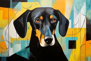 Egy kutya feküdt a földön, színes absztrakt, Wall Art | Vászonnyomatok