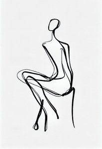 A sitting woman one line drawing silhouette, wall Art print on demand
