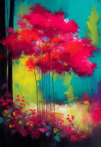 Abstract drawing of flowering plants in pink, Wall Art | Canvas Prints