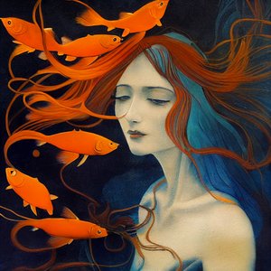 Abstract painting brush Strokes, beautiful girl, sea mermaid, art prints