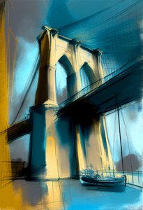 Abstract sketch Brooklyn bridge painting on canvas, wall art prints