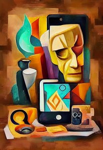 Absztrakt szürrealista festmény, Picasso ihlette művészet, nyomtatható fali művészet