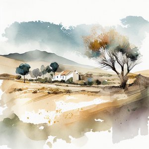 Abstract watercolor landscape southern Spain, Wall frame | Canvas Prints