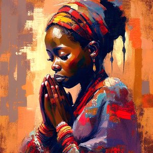 Digitális vászonfestmény: Afrikai lány meditációban, fali rajzok