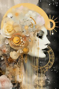 Arany és pasztell színezésű újhold szűz kozmikus színben, Wall Art | Vászonnyomatok