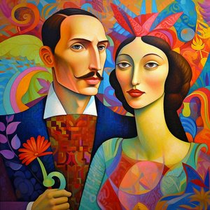 Szerelmes pár festményen, férfi és nő portréja, Wall Art | Vászonnyomatok