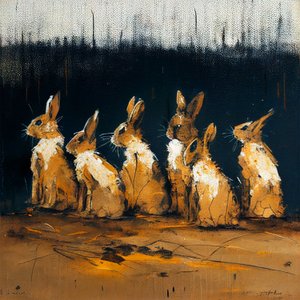 Rabbits painting with figurative style, wall art prints alkotó: F. Abderrahim
