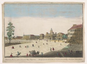 Gezicht op het Buen Retiro Palace Madridban Vüe ​​​​et perspective de la maison de plaisance du roy d