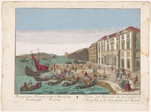 Gezicht op het Stadhuis en de haven te Marseille Kilátás a marseille-i városi palotára és a kikötő egy részére (cím a tárgyon)