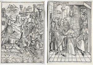 A kincsőrző: Mózest a fáraó lánya találta (recto); A kincsőrző: Krisztus Kajafás előtt (verso) alkotó: firm of Christophe Philippe Oberkampf