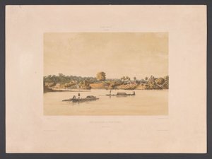 Vízpart és útpálya Paramaribo-ban Post Gelderland és Joden Savannah [folyópart] (cím az objektumon) Nyugat-India (sorozat címe a tárgyon) Kilátások Hollandia Nyugat-Indiájáról (sorozat címe) alkotó: jonkheer Jacob Eduard van Heemskerck