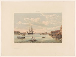 Willemstad Curaçao kikötőjének bevétele (cím a tárgyon) alkotó: jonkheer Jacob Eduard van Heemskerck