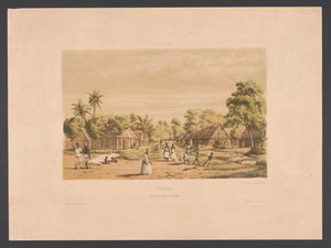Rabszolgák otthonai egy suriname-i ültetvényen Suriname. Egy ültetvényes rabszolgatábor (cím az objektumon) Nyugat-India (sorozat címe a tárgyon) Kilátások Hollandia Nyugat-Indiájáról (sorozat címe)