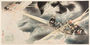 Port Arthur kikötőjének bejáratának első blokádja 1904. február 24-én alkotó: Ôkura Kôtô