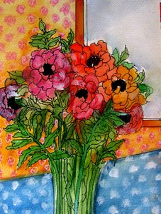 Virágok vázában, 2014 (akvarell, tus) alkotó: linda arthurs
