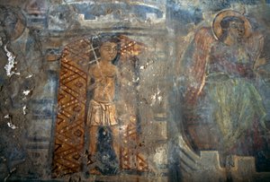 Angyal, freskó a Plemeniana templomban, Kréta, Görögország (fotó)