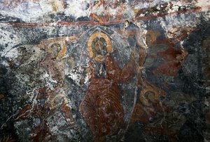 Krisztus angyalokkal és szenttel, freskó Panagia templomában, Kitiros, Kréta, Görögország (fotó) alkotó: Theodore Charles Ange Coquelin