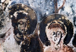 Szentek, sérült freskó az Agios Vasileios templomban, Vavouledo, Kréta, Görögország (fotó) alkotó: Theodore Charles Ange Coquelin