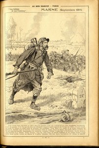 Napló Buvard du Bon Marche 1917 - Job illusztrációja (Jacques Marie (Jacques-Marie) Gaston Onfray és Breville) (1858-1931): Marne 1914. szeptember - 14-18-i háború, Marne, Nagy csaták, marne-i csata - Katonák alkotó: pseudonym for Onfray de Breville Jacques Job