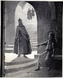Légy keresztény, lovaggá teszlek IX. Lajos szavait mondta Szent Lajos (1214-1270) egy hajdinafőnöknek, aki azért lépett be a börtönbe, hogy lovaggá tegye magát. Illusztráció Jobról (Jacques Marie Gaston Onfray és Breville) (Jacques-Marie) (1858-1931) a t alkotó: pseudonym for Onfray de Breville Jacques Job