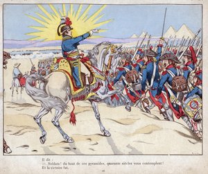 Egyiptom hadjárata: Napóleon csapatait a piramisok csatájába vezeti, július 21. alkotó: pseudonym for Onfray de Breville Jacques Job